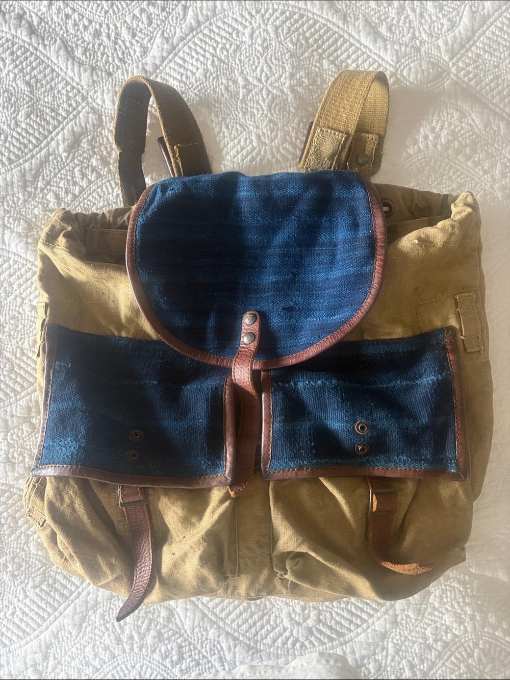 Will Leather Goods Canvas Two-Tone Backpack - Blue & Tan